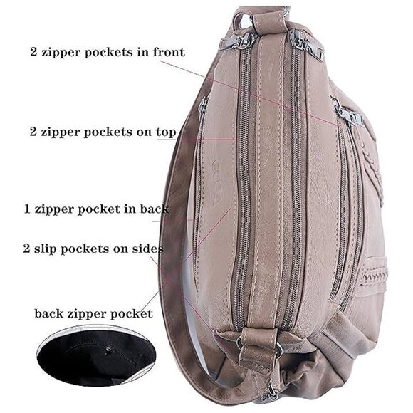 Crossbody Bags For Women Pocketbooks Soft PU Leather Purses Light Brown - Picture 6 of 6